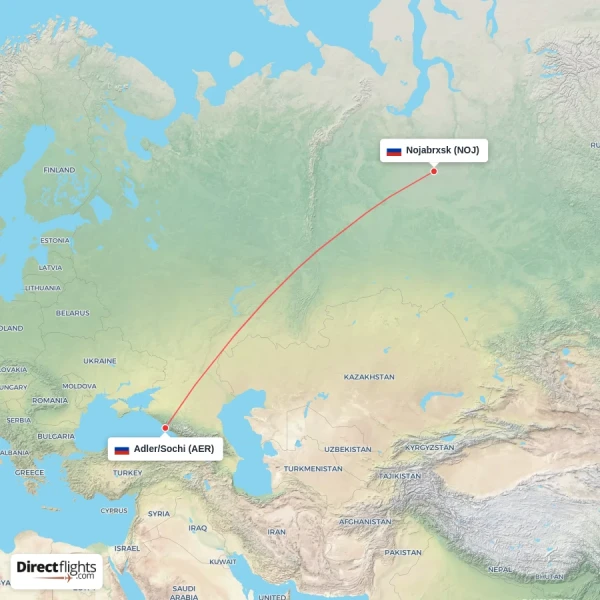 Nojabrxsk - Adler/Sochi direct flight map