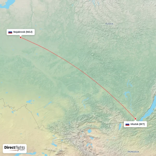 Nojabrxsk - Irkutsk direct flight map