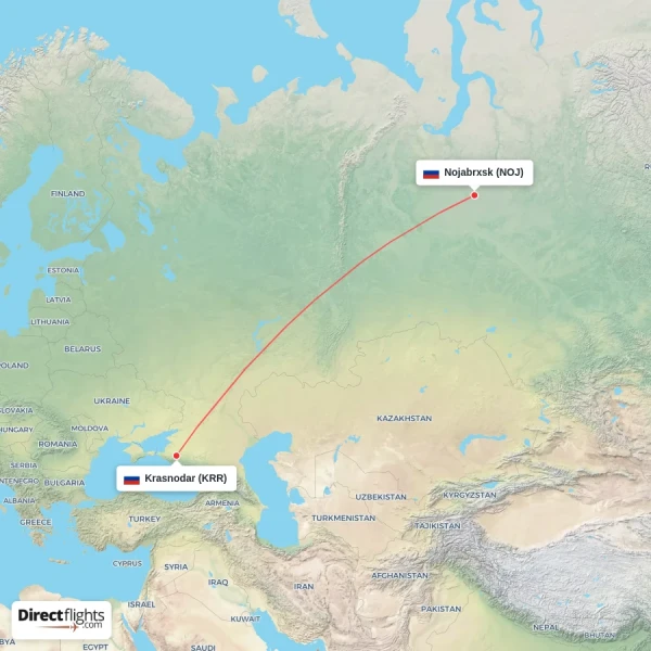 Nojabrxsk - Krasnodar direct flight map