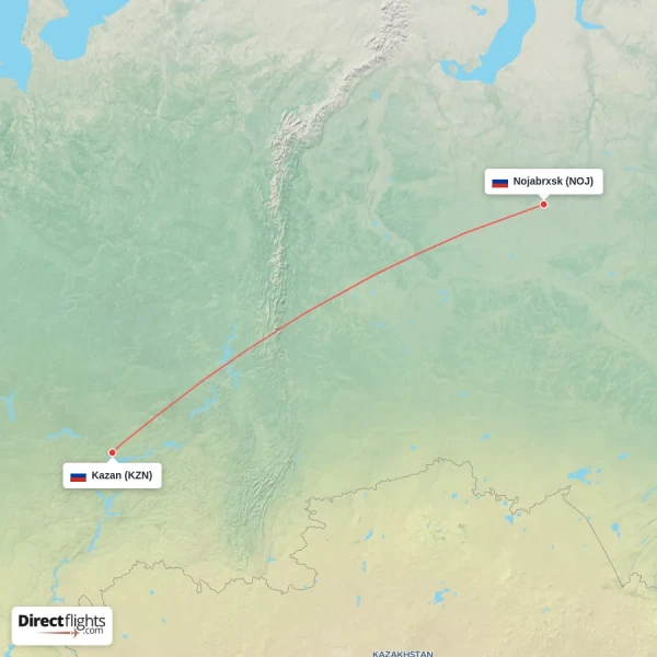 Nojabrxsk - Kazan direct flight map
