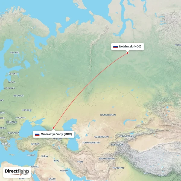Nojabrxsk - Mineralnye Vody direct flight map