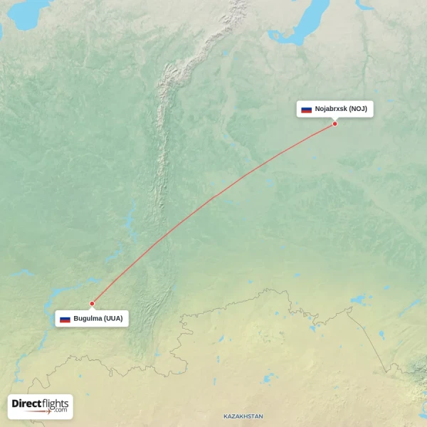 Nojabrxsk - Bugulma direct flight map