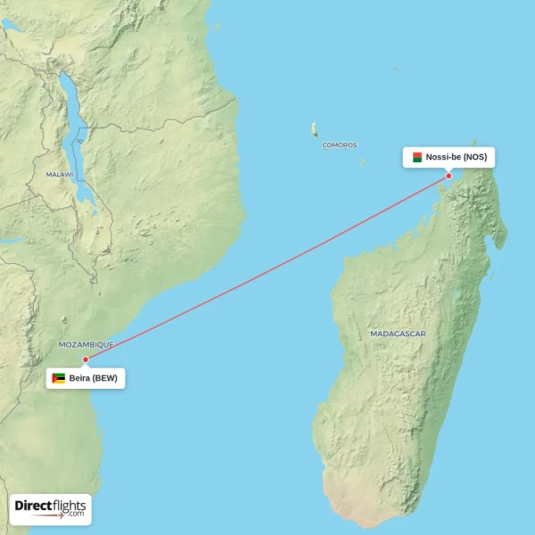 Nossi-be - Beira direct flight map