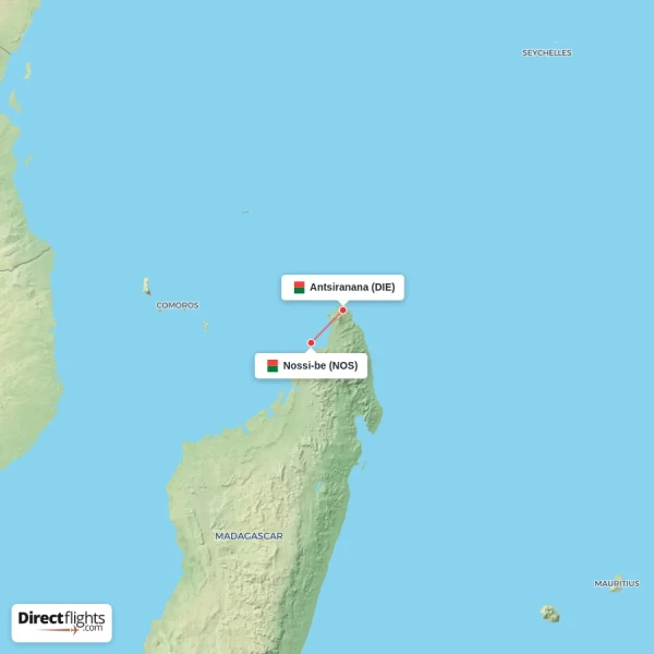 Nossi-be - Antsiranana direct flight map