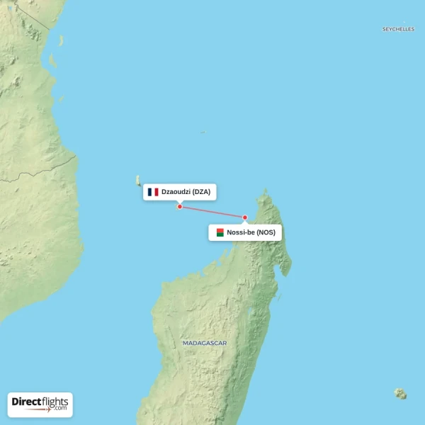 Nossi-be - Dzaoudzi direct flight map