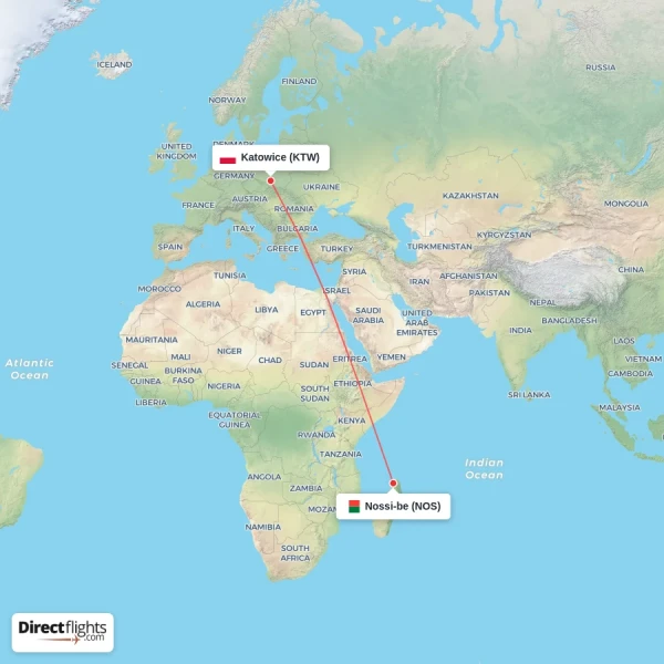 Nossi-be - Katowice direct flight map