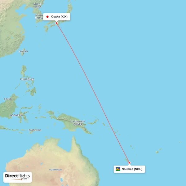 Noumea - Osaka direct flight map