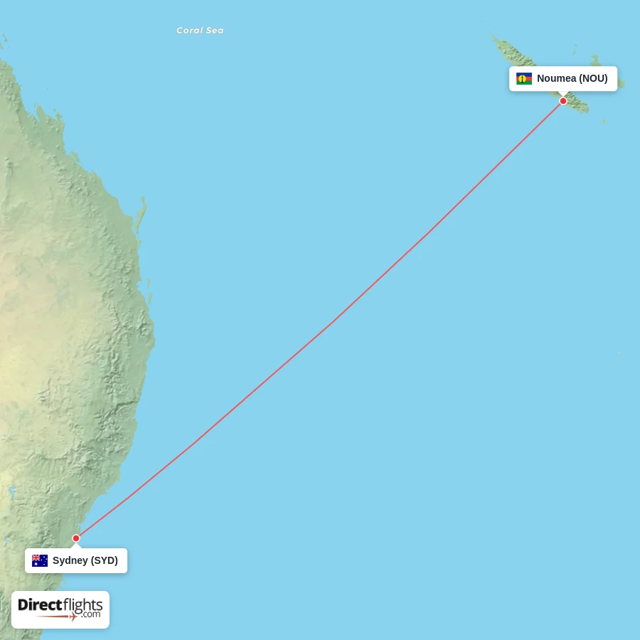 NOU - SYD route map