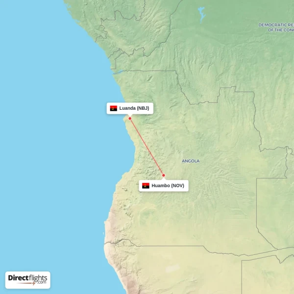 Huambo - Luanda direct flight map