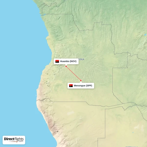 Huambo - Menongue direct flight map