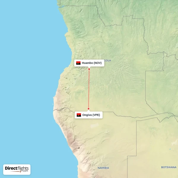 Huambo - Ongiva direct flight map