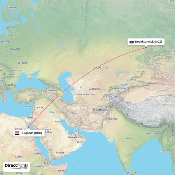 Novokuznetsk - Hurghada direct flight map