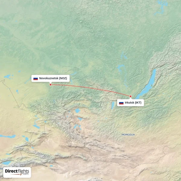 Novokuznetsk - Irkutsk direct flight map