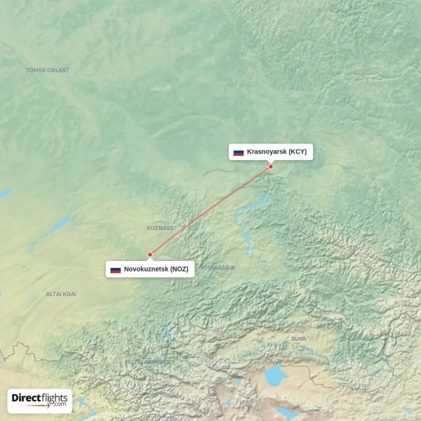 Novokuznetsk - Krasnoyarsk direct flight map