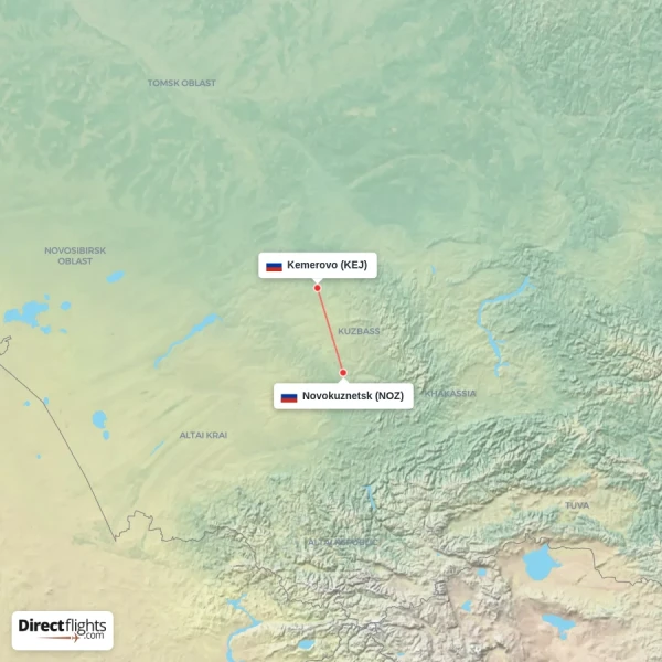 Novokuznetsk - Kemerovo direct flight map