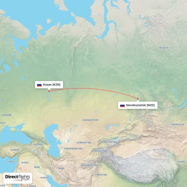 Novokuznetsk - Kazan direct flight map