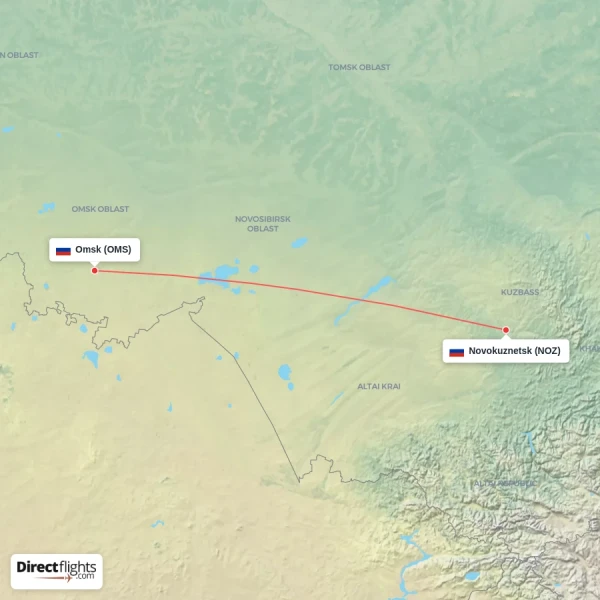 Novokuznetsk - Omsk direct flight map