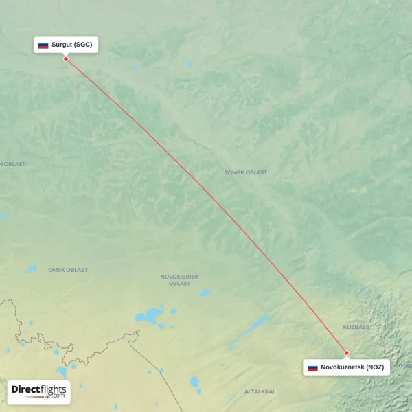 Novokuznetsk - Surgut direct flight map