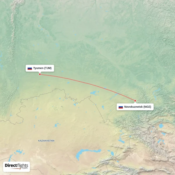 Novokuznetsk - Tyumen direct flight map