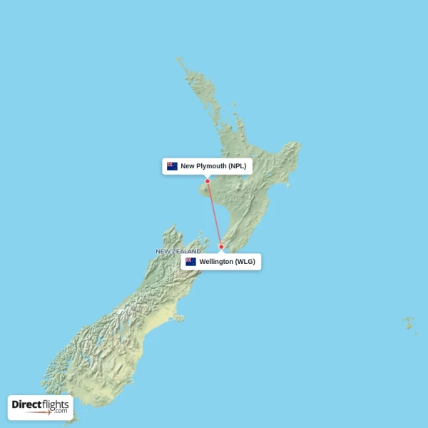 New Plymouth - Wellington direct flight map