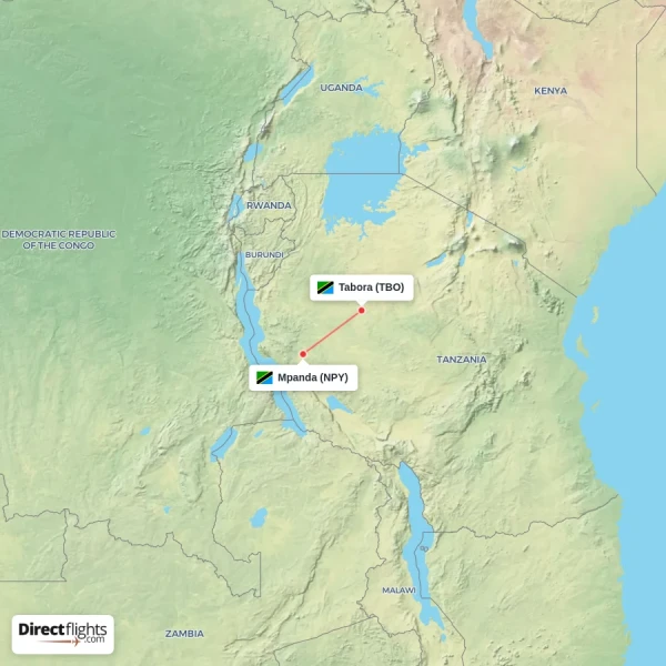 Mpanda - Tabora direct flight map