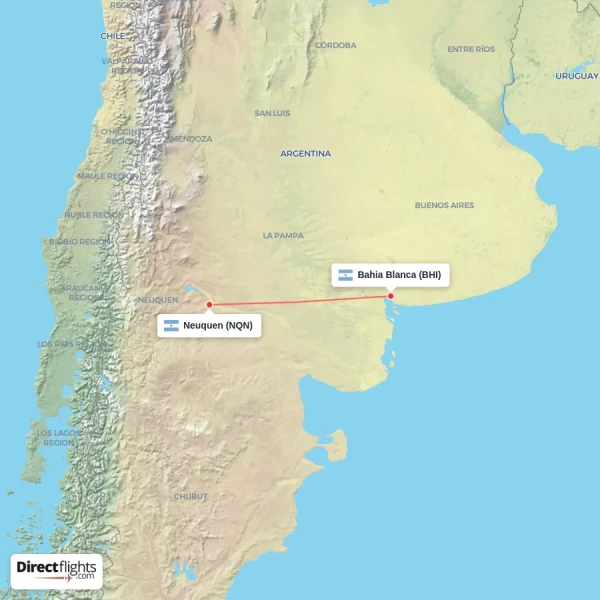 Neuquen - Bahia Blanca direct flight map