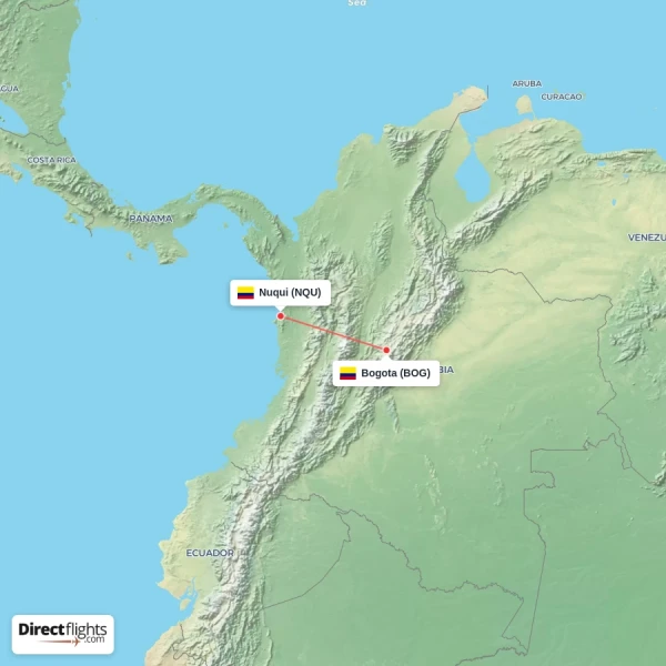 Nuqui - Bogota direct flight map