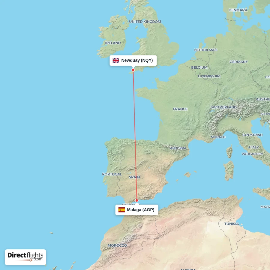 NQY - AGP route map
