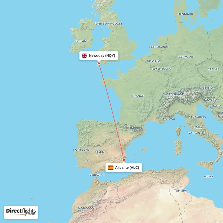 NQY - ALC route map