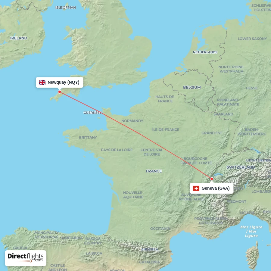 NQY - GVA route map