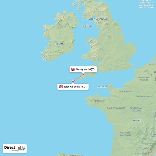 Newquay - Isles Of Scilly direct flight map