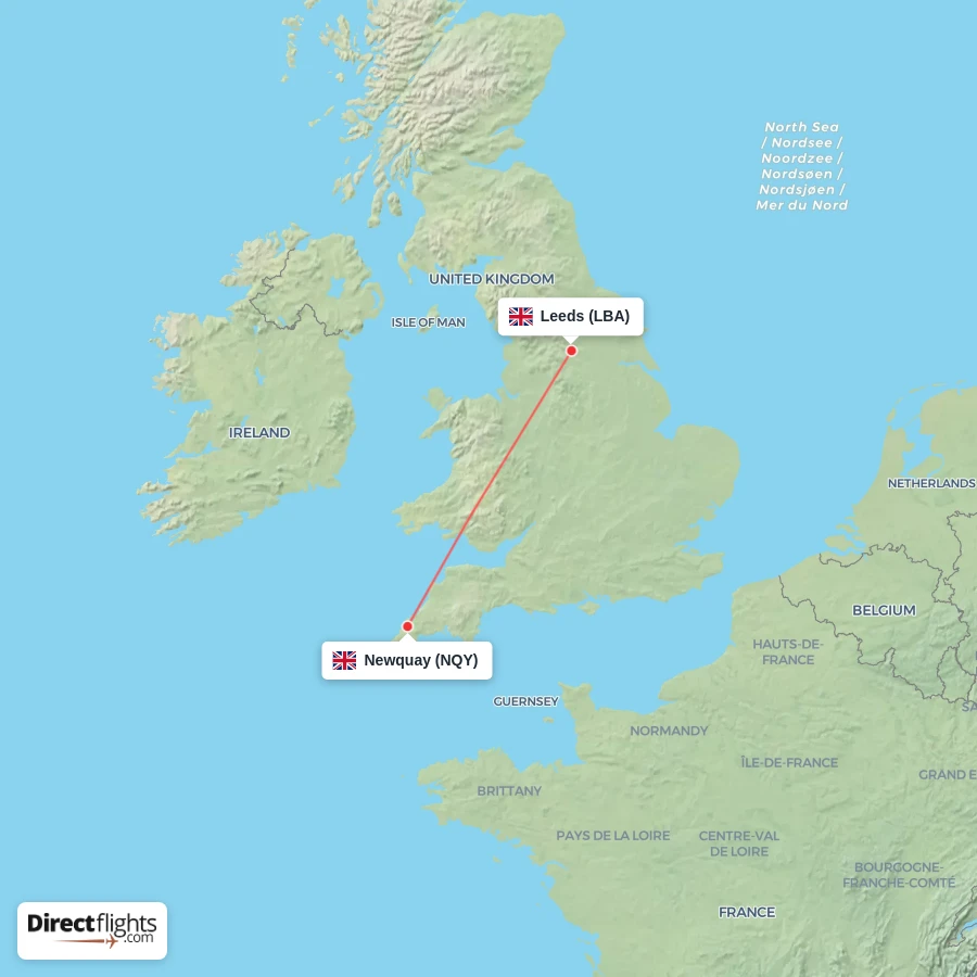 NQY - LBA route map