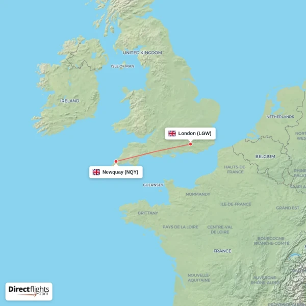 Newquay - London direct flight map
