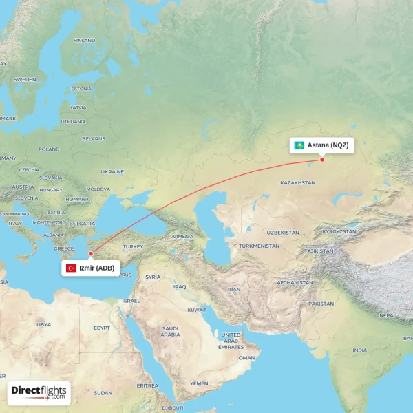 Astana - Izmir direct flight map