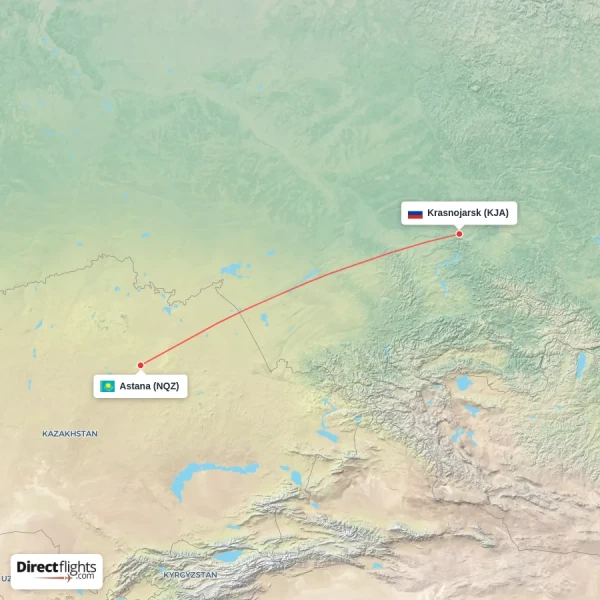 Astana - Krasnojarsk direct flight map