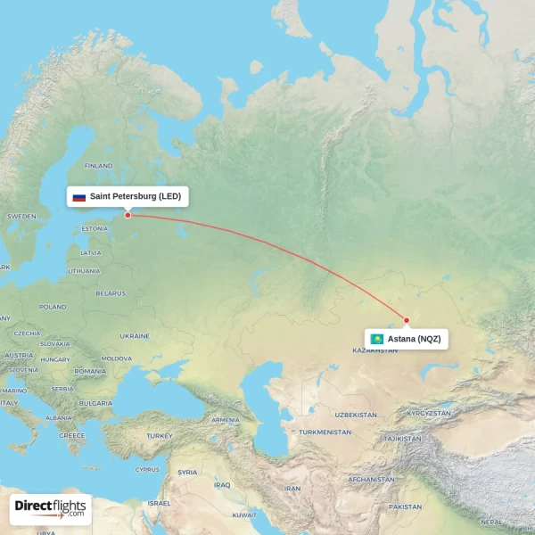 Astana - Saint Petersburg direct flight map