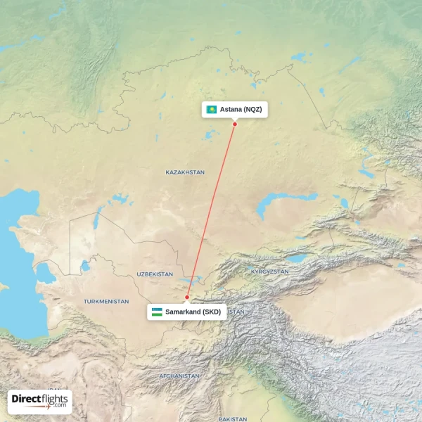 Astana - Samarkand direct flight map