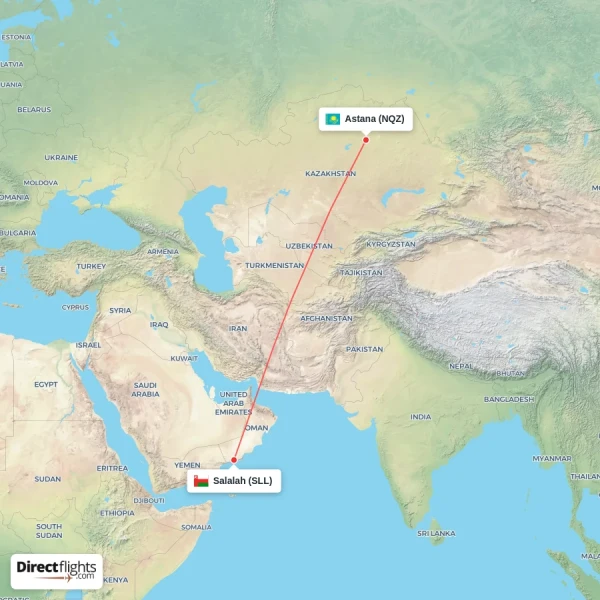 Astana - Salalah direct flight map