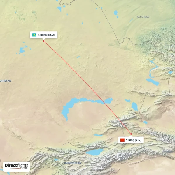 Astana - Yining direct flight map