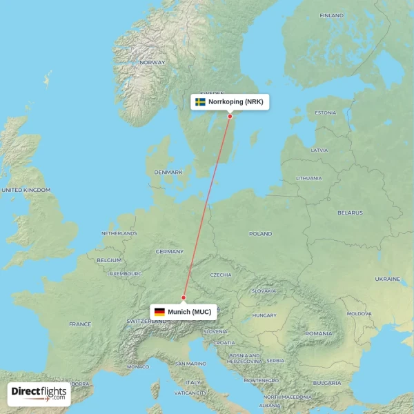 Norrkoping - Munich direct flight map