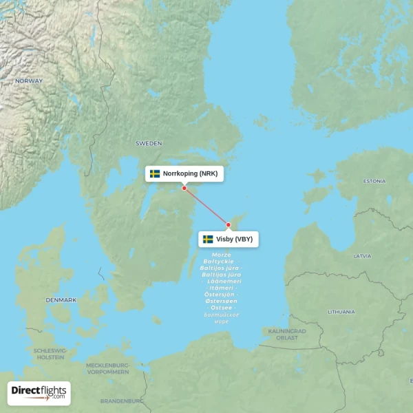 Norrkoping - Visby direct flight map