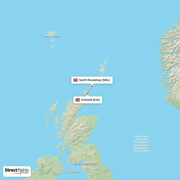 North Ronaldsay - Kirkwall direct flight map