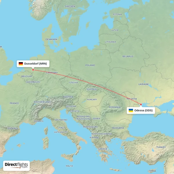 Dusseldorf - Odessa direct flight map