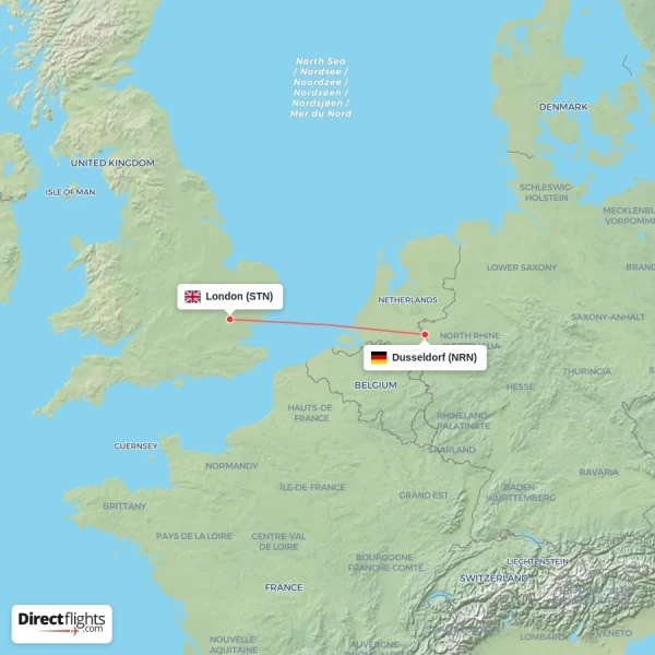 Dusseldorf - London direct flight map