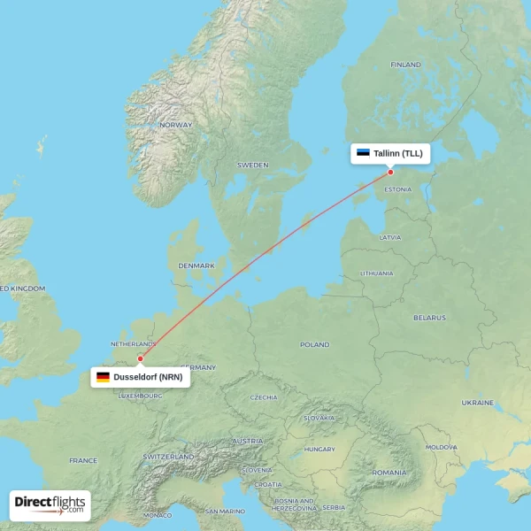 Dusseldorf - Tallinn direct flight map