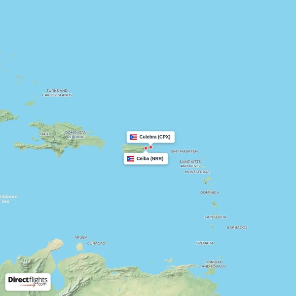 Ceiba - Culebra direct flight map