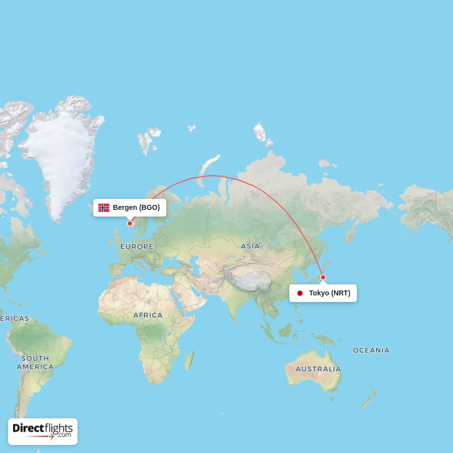 NRT - BGO route map