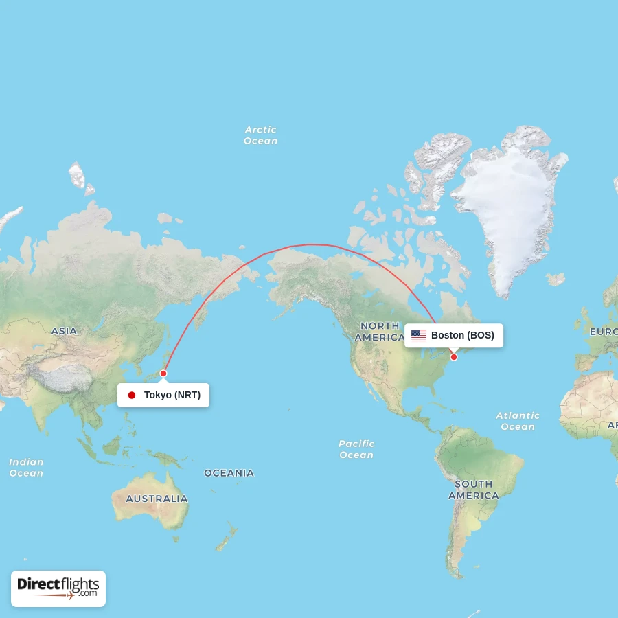 NRT - BOS route map