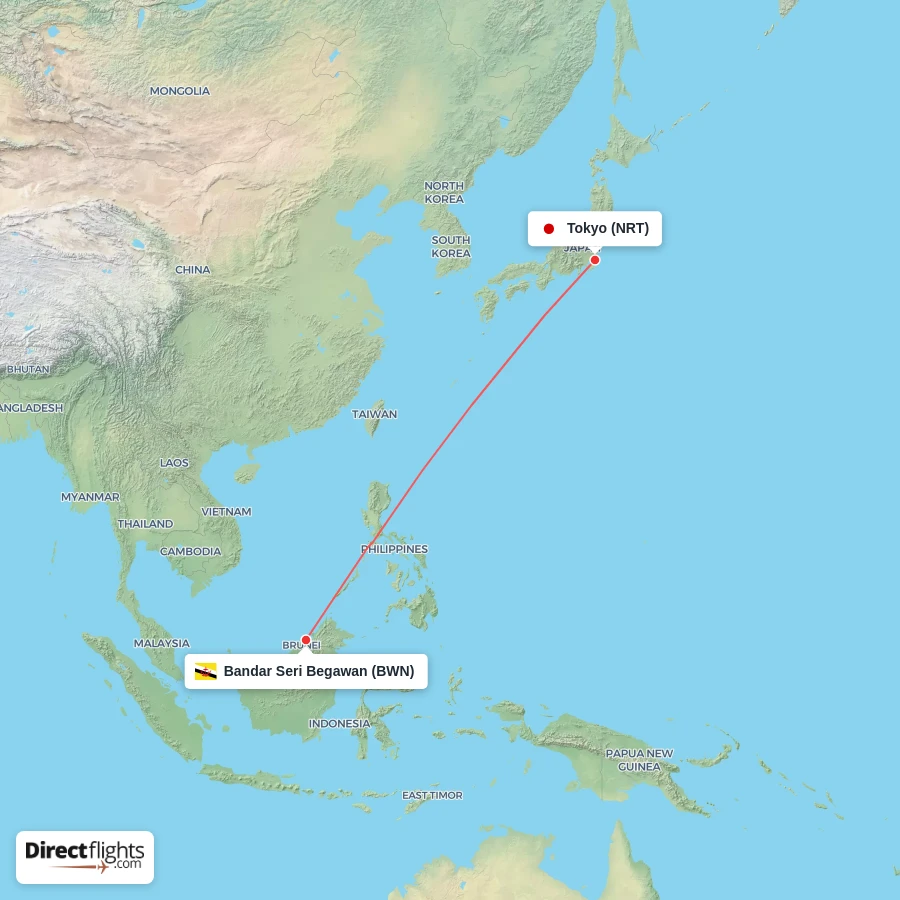 NRT - BWN route map