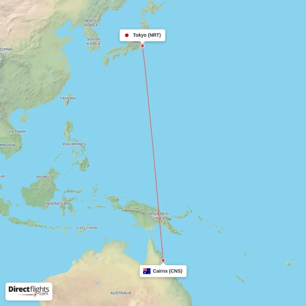 Tokyo - Cairns direct flight map